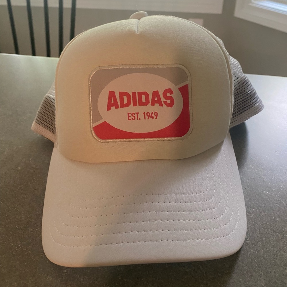 Adidas White and Pink Trucker Hat